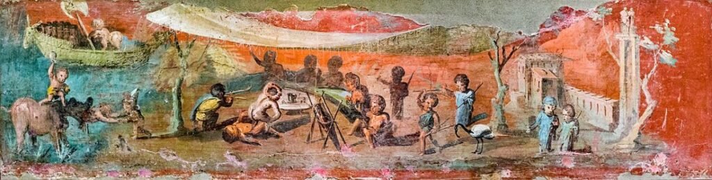 Wall painting - banquet of pygmies in nilotic landscape - Pompeii (VIII 5 24) - Napoli MAN 113196 - 01
