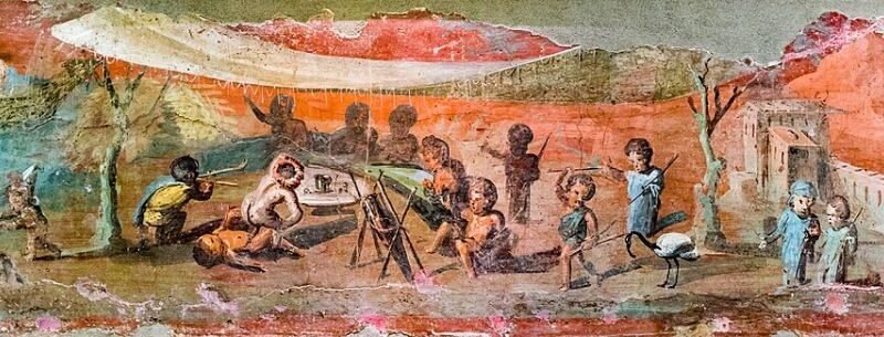 Wall painting - banquet of pygmies in nilotic landscape - Pompeii (VIII 5 24) - Napoli MAN 113196 - 01