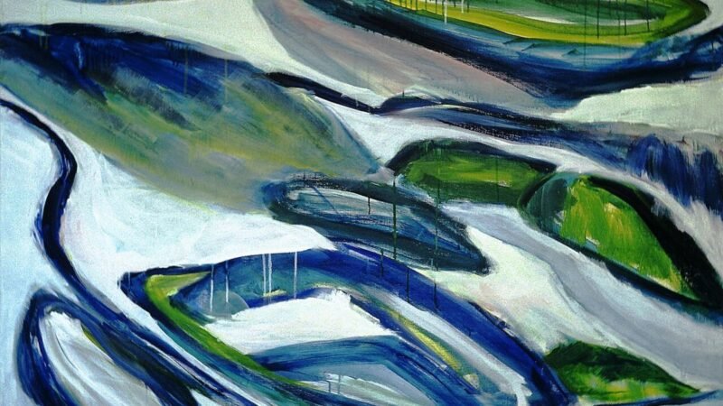 Abstract snow landscape painting in the Dutch dunes by Fons Heijnsbroek, painted in 1989