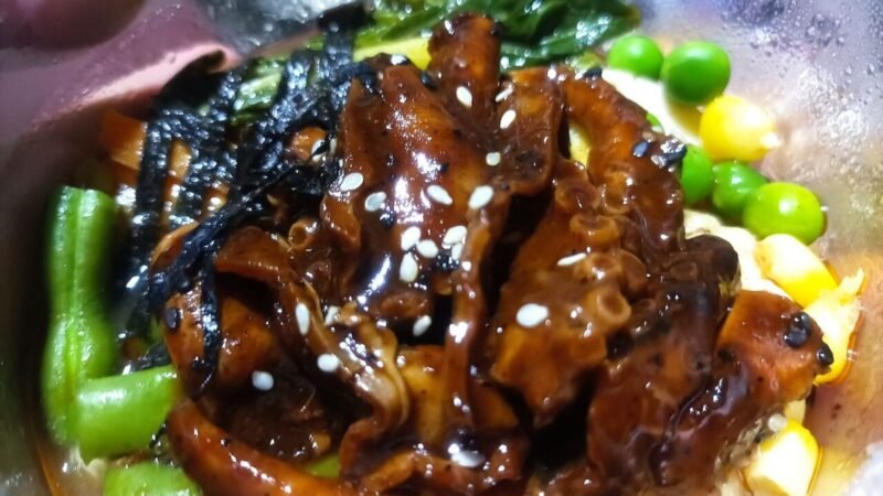 Fusion of Japanese and Meitei cuisines - Mixed bowl of octopus ramen noodles and traditional Meetei vegetables - Imphal, Kangleipak (Manipur) 01